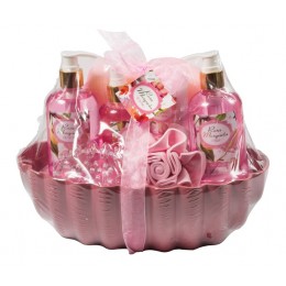 Perfumanía set baño Rosa Mosqueta cesta plástica concha (8 piezas) ref.MK817078