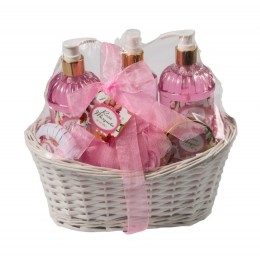 Perfumanía set baño Rosa Mosqueta cesta de mimbre blanca (6 piezas) ref.MK817030
